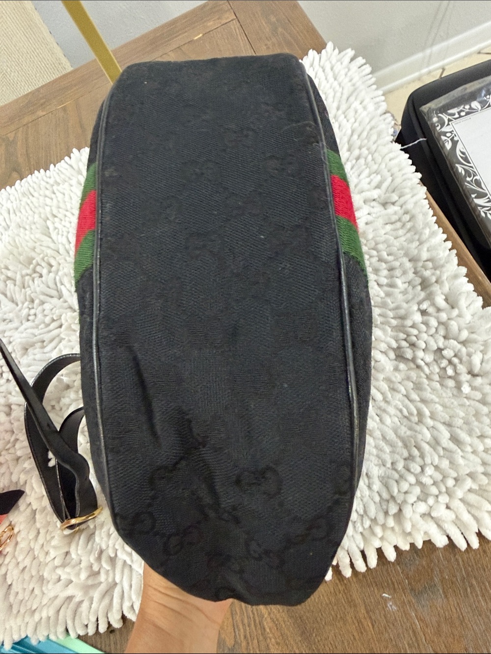 Gucci Black Canvas Shoulder Bag with Green and Red Web Stripe with COA - Picture 7 of 13